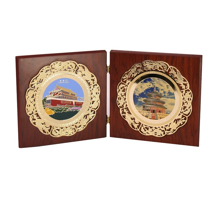 Metal plaque with wooden package
